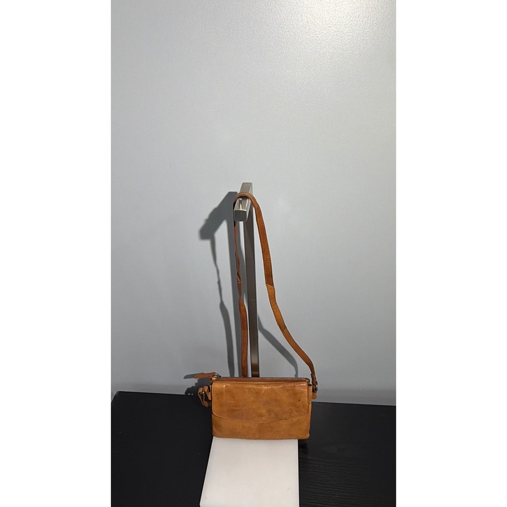 Valenca Holland Tan Genuine Leather Crossbody Bag Adjustable Strap Slim Flap